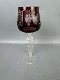 1 Cut Crystal Purple Goblet With Cut Stem - 8.25 Inch
