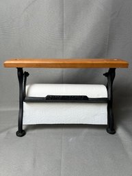 Counter Top Wrought Iron And Wood Paper Towel Holder.