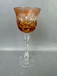 Cut Crystal Amber Goblet - 8.25 High - Flea Bites On Rim