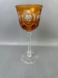 Cut Crystal Amber Goblet With Cut Stems - 8.25 Inch High