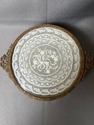 E&jB Empire Art Gold Divided Brass And Glass Trinket Dish.