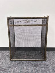 Vintage Mid Century Modern  Fireplace Screen Is Made Of Solid Brown Metal With A Mesh Panel.