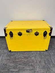 Vintage Yellow Painted Wooden Steamer Trunk