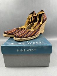 Nine West - Fabric Sandals With Grograin Ribbon Ties - 8.5 M