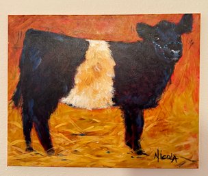 Belted Galloway Cow Oil By Nicola