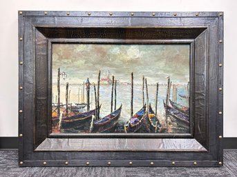 Oil Painting Of A Venetian Harbor   By X L Huang