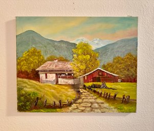 Barn And Landscape Scenery Oil On Canvas