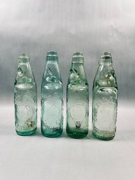 4 - Antique Aqua Glass Codd-neck Bottles With Internal Glass Marble Stoppers
