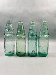 4 - Antique  Aqua Glass Codd-Neck Bottles With Internal Glass Marble Stoppers