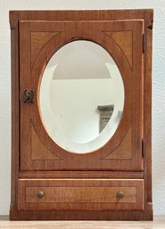 Antique Wall Mounted Cabinet With Skeleton Key And Inlayed Wood