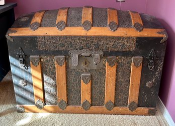 Vintage Camel Back Tin Embossed Steamer Trunk