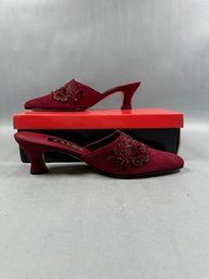 Zalo  Embroidered Mule Bordeaux Shoe - 8.5 M