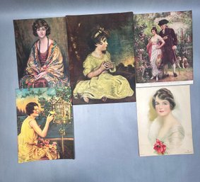 Lot Of 5 Vintage Women Lithographs