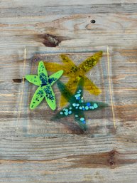 Square Art Glass Plate Greens & Yellows