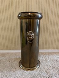 Vintage Brass Umbrella Stand With Lion Door Knocker Handles