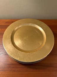 Set Of 8 Gold Tone Plastic Chargers, Plain Edge
