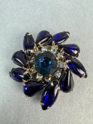Blue Stone Round Brooch