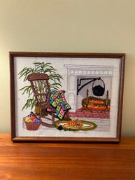 Embroidered Warm Fireside Scene