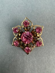 Pink Rhinestones On Gold Tone- Brooch # 2