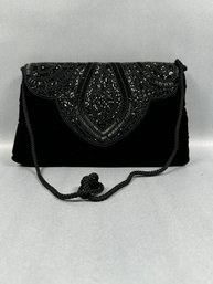 Shoulder Strap Black Velvet Evening Purse By Regale