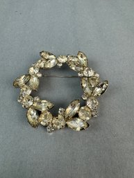 Large And Small Rhinestones On Silver Tone- Brooch