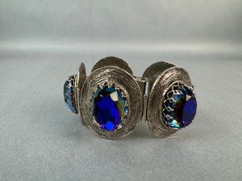 Large Blue Stone Bracelet On Silver Stone