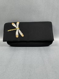 Small Black Clutch Purse With Metallic Dragonflies