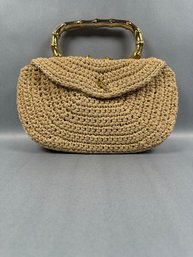Crochet Like Weave Purse With Gold Tone Metal Handle