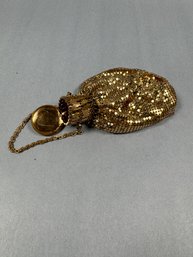 Whiting & Davis: Small Gold Tone Mesh Purse With Expandable Opening