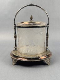 Vintage Silver Plated & Engraved Biscuit Jar