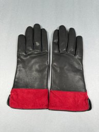 Black Leather Gloves With Red Suede Trim
