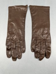 Ladies Brown Leather 3/4 Length Gloves