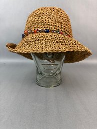 Cappelli By Strawworld - Beige Woven Hat Accented With Beads