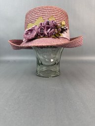 Pink Straw Hat With Side Flowers
