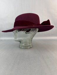 Maroon Ladies Hat With Velvet Bow