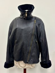Anne Klien Couture Leather Jacket With Removable Fur Liner