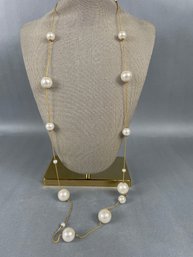 Vintage Anne Klein Long Faux Pearl Necklace