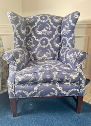 Blue & White Country Toile Upholstered Wing Back Chair