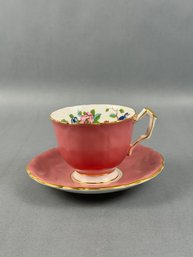 Aynsley Pink Cabbage Rose Cup And Saucer