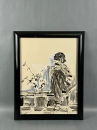 Original Painting Of Person Reading Paper