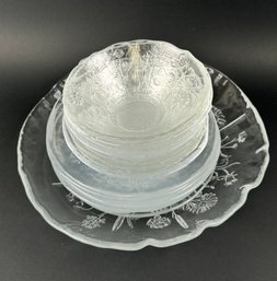 15 Pieces Of Kosta Boda Clear Floral Dishes