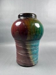 Studio Pottery Tall Multi-color Glazed Vase