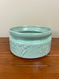 Green Glazed Planter Pot - Raised Flower Accents