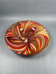 Large Multi-Color Swirl Art Glass Centerpiece Bowl
