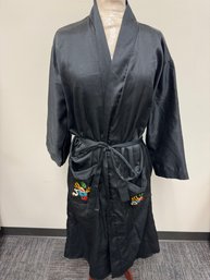 Black Decorative Asian Robe With Tie