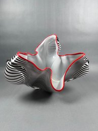 Signed Epiphany 2004 - Red Accented Black & White Stripe Freeform Art Glass