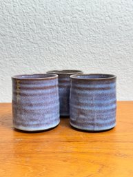 Purple Studio Pottery Small Cups Lot Of Three