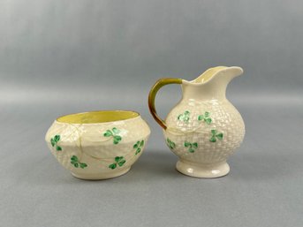 Belleek Shamrock Cream And Sugar