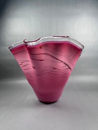 Signed Dan Bergsma Pink & White  Hand Blown Art Glass Vase