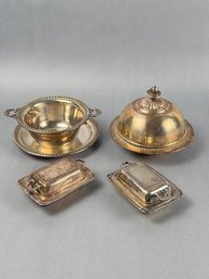 Lot Of 4 Silver Plate Butter & Serving Pieces